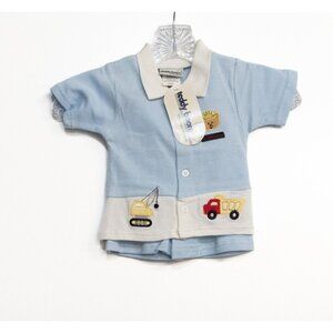 Teddy Boom Boys Light Blue Button Front Shirt Outfit Set Short Sleeve 6-9M NWT